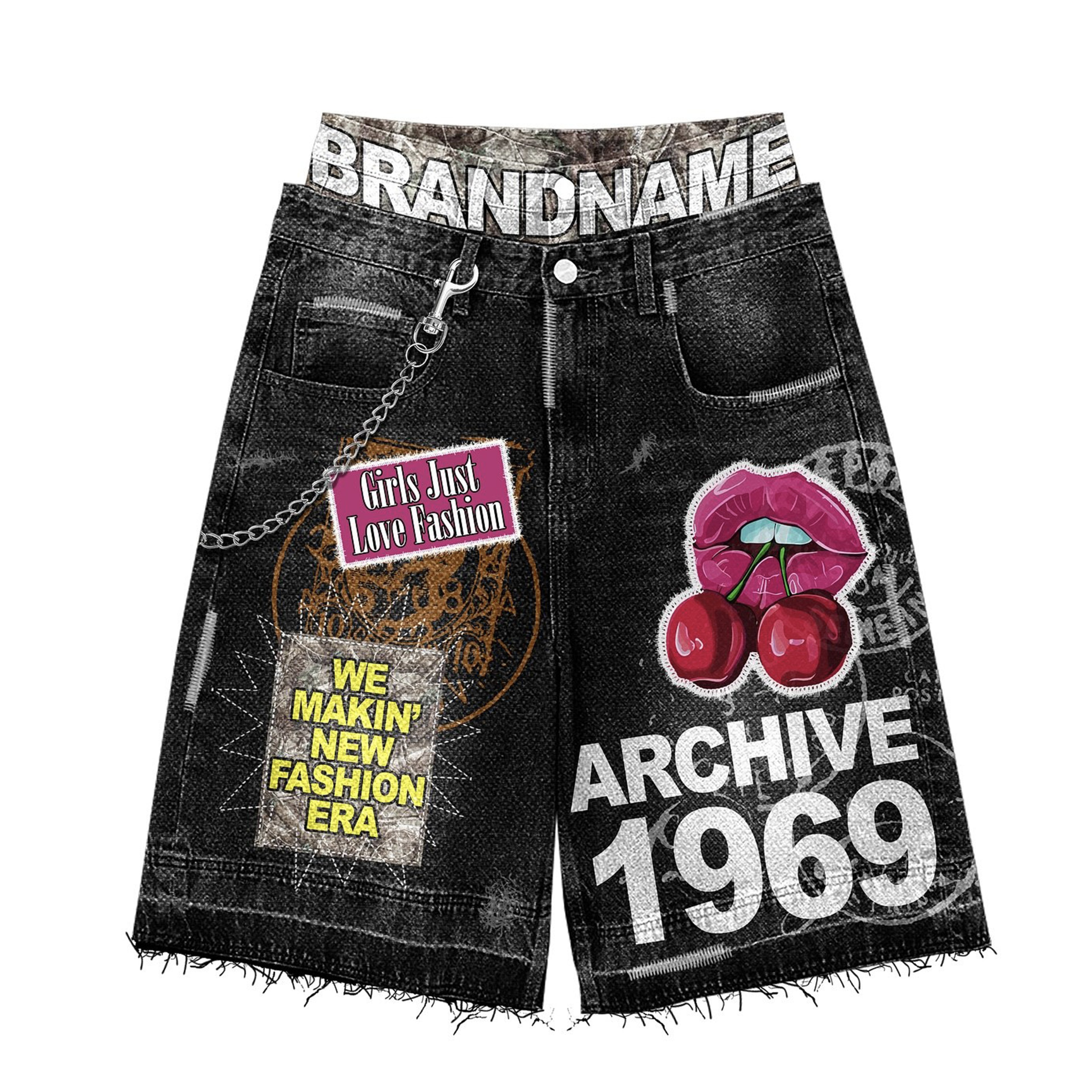 Double-Waist Archive Denim Shorts