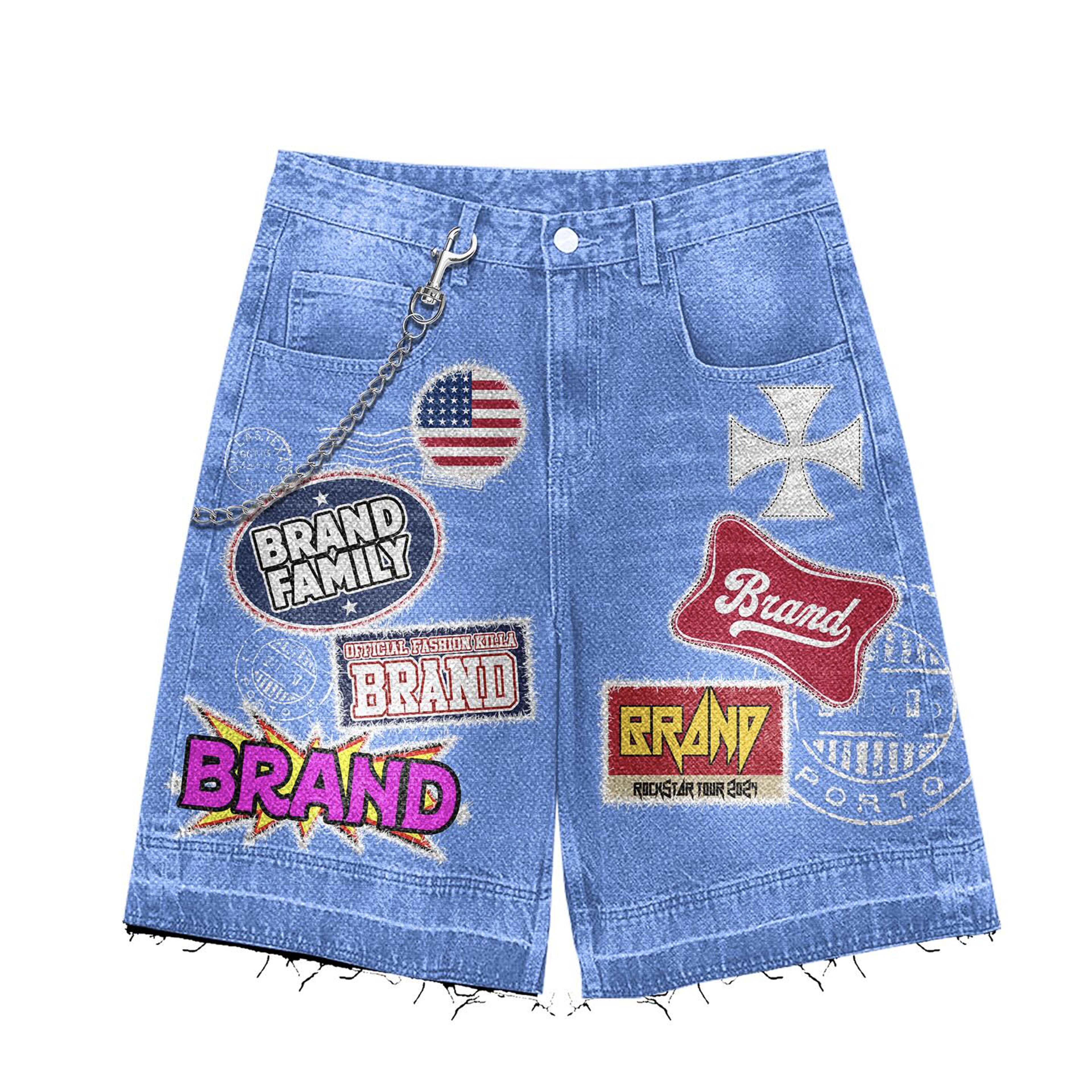 Family Patchwork Denim Shorts