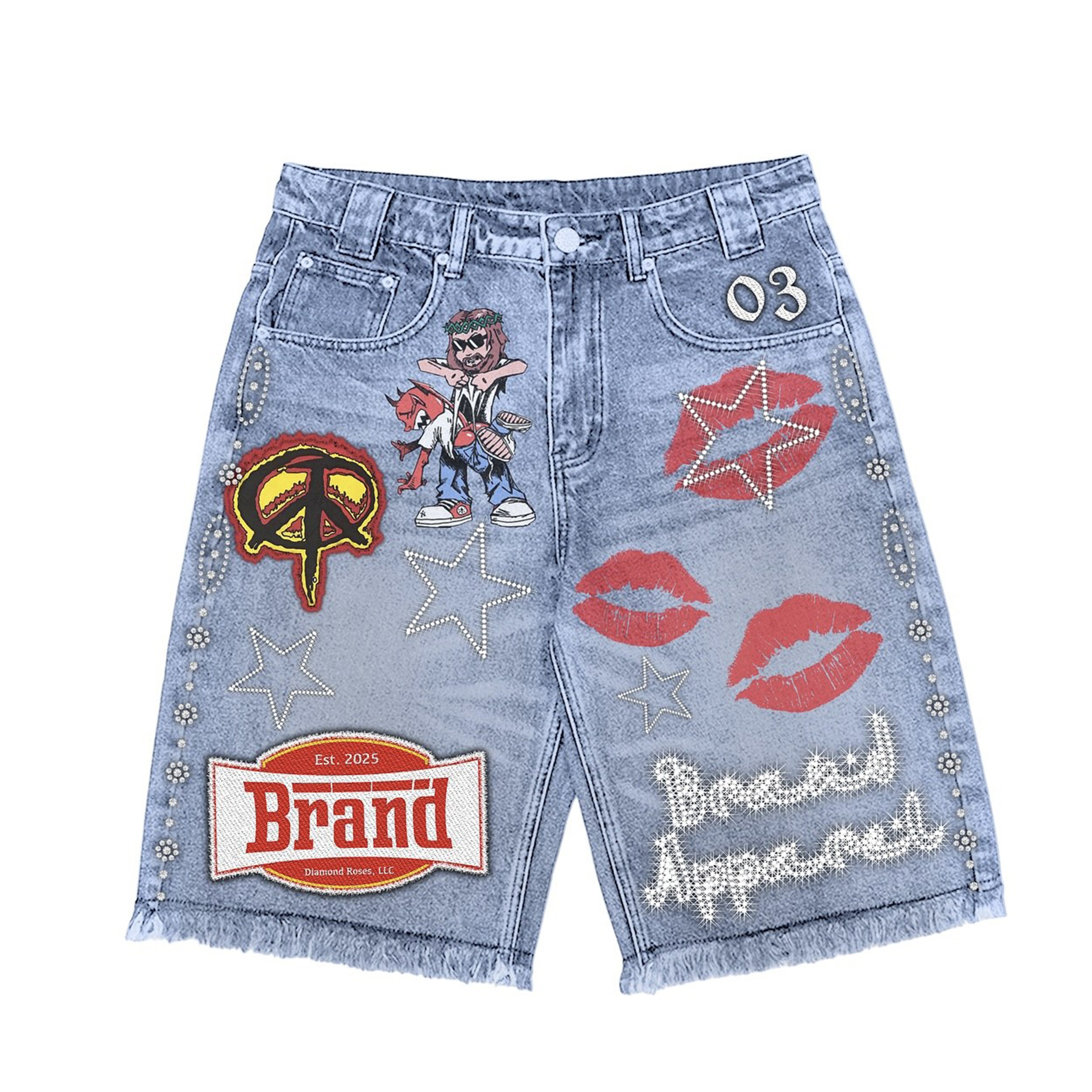 Crystal Punk Denim Shorts